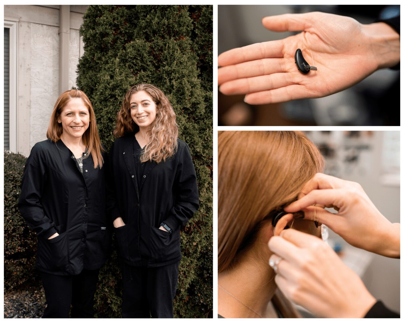 Audiology team fitting a hearing aid